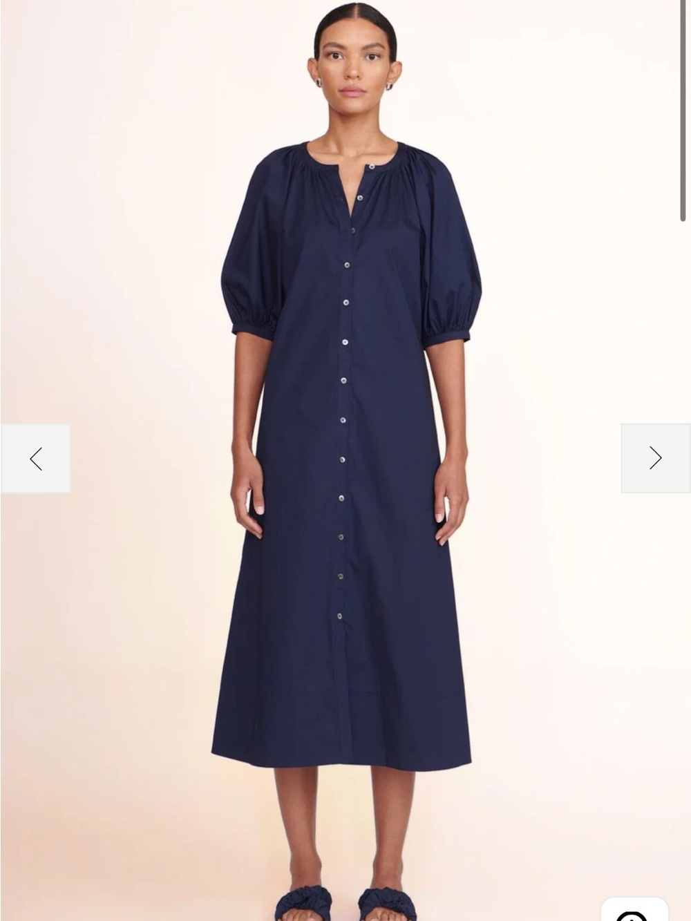 STAUD Navy Button-Front Midi Dress